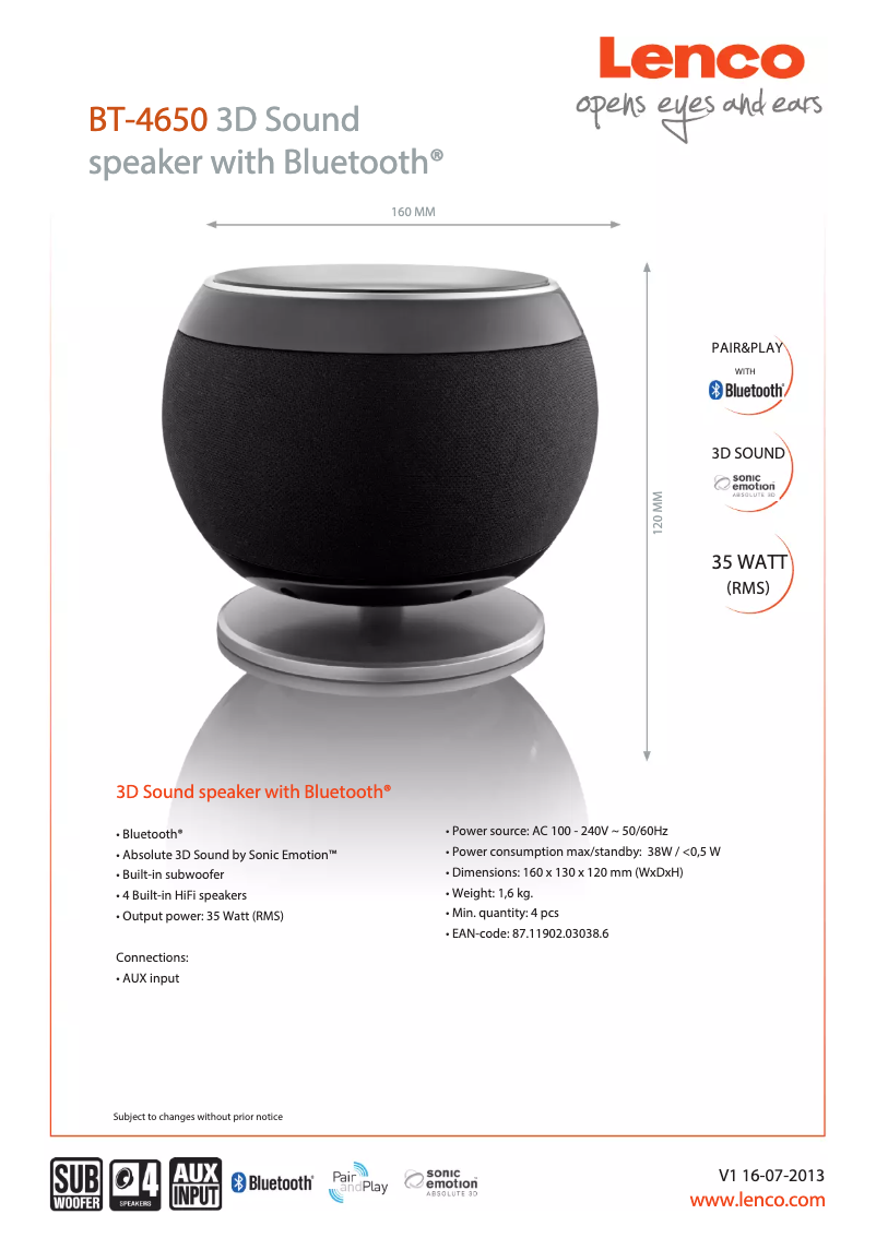 Page 1 de la notice Manuel utilisateur Lenco BT-4650