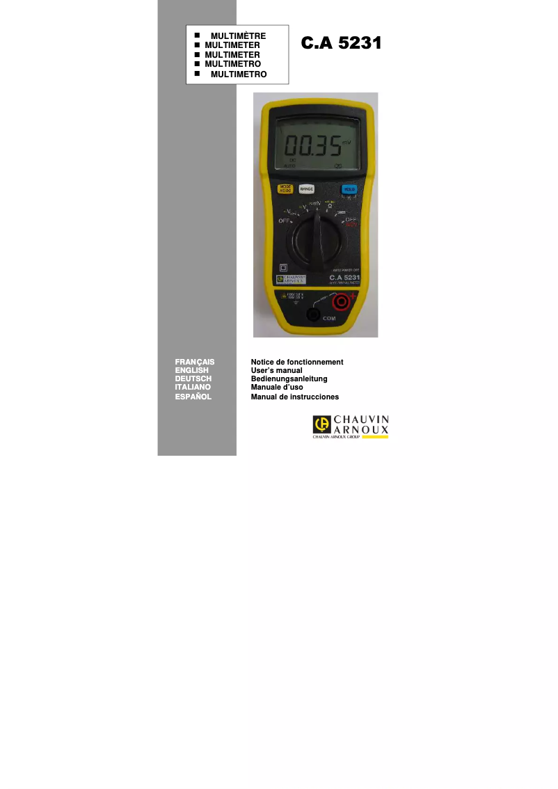 Page 1 de la notice Manuel utilisateur Chauvin Arnoux C.A 5231