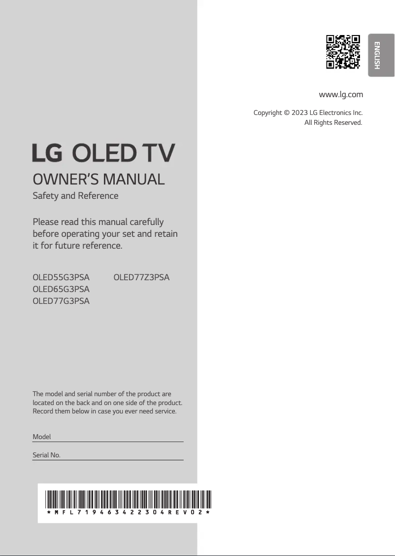 Page n°1 - Manuel utilisateur LG OLED65G3PSA
