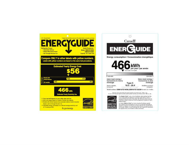 Page n°1 - Label énergétique Danby DBM187E1WDB