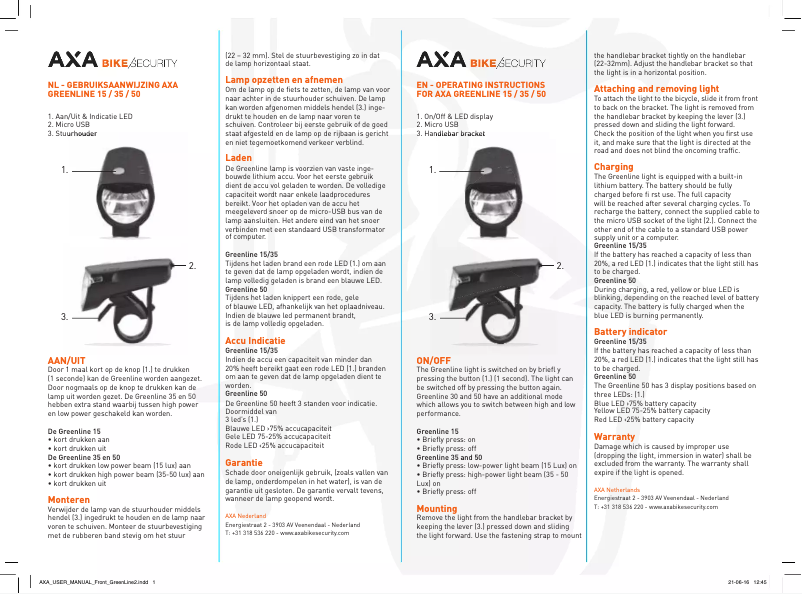 Page 1 de la notice Manuel utilisateur AXA Greenline 50