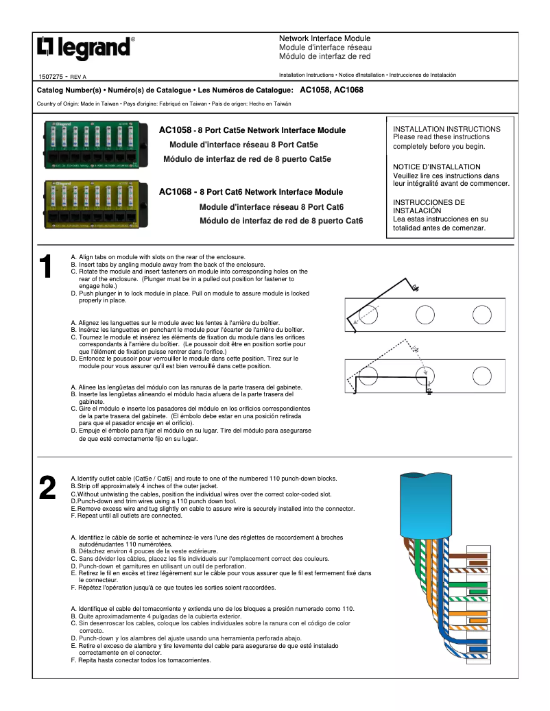 Page n°1 - Guide d'installation On-Q AC1068