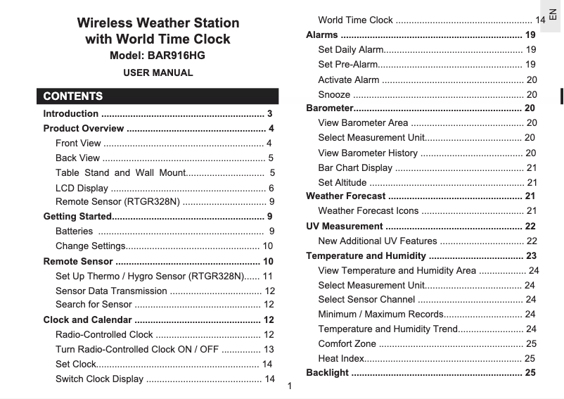 Page 1 de la notice Manuel utilisateur Oregon Scientific BAR916HG