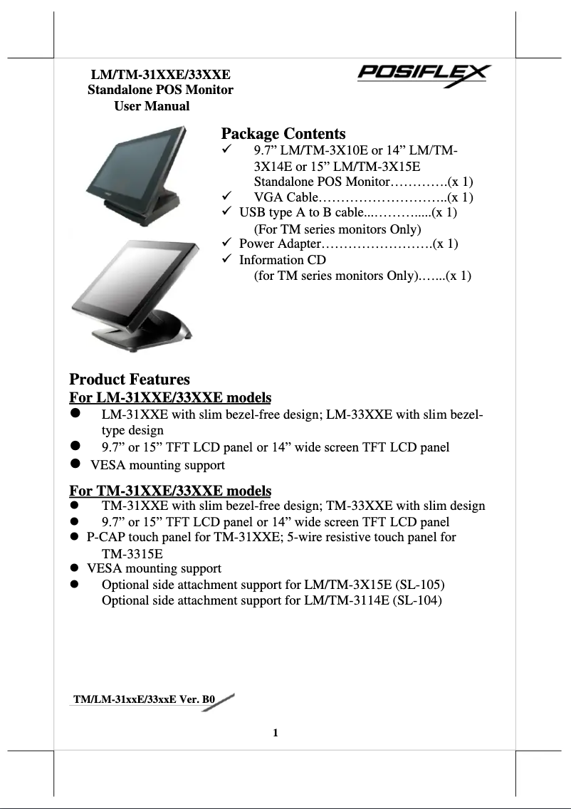 Page 1 de la notice Manuel utilisateur Posiflex TM-3114E
