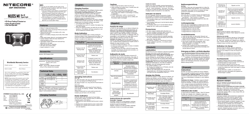 Página 1 del manual Manual de usuario Nitecore NU05 MI