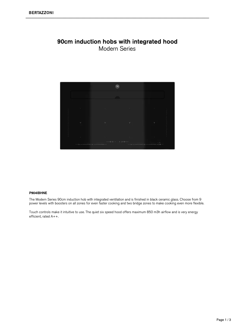 Page 1 de la notice Fiche technique Bertazzoni P904IBHNE