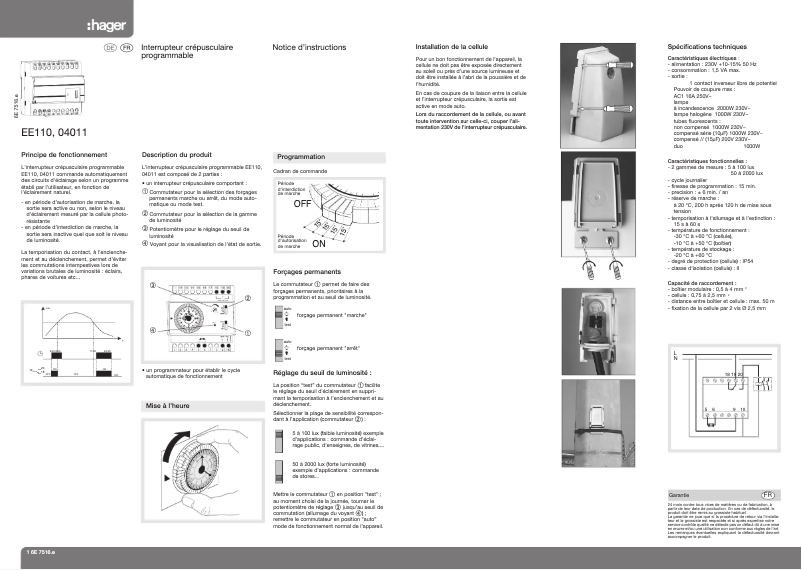 Page 1 de la notice Manuel utilisateur Hager EE110