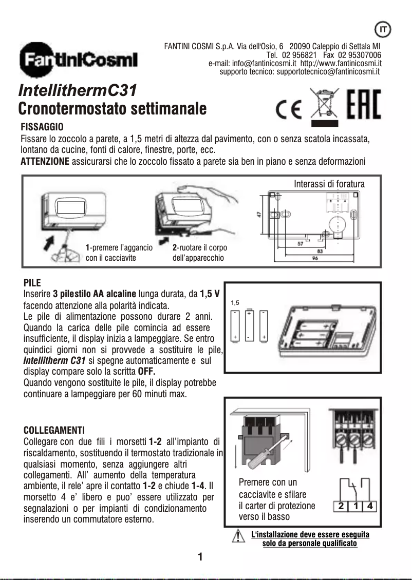 Page n°1 - Manuel utilisateur Fantini Cosmi IntelliTherm C31
