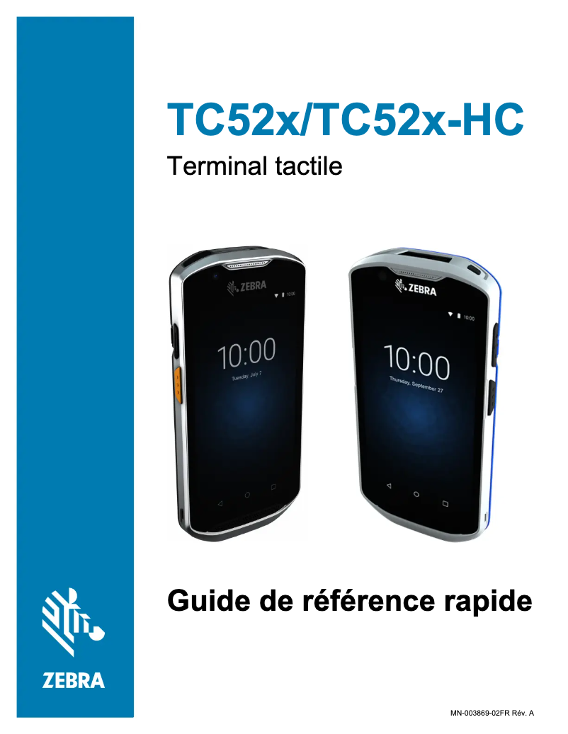 Page 1 de la notice Guide de démarrage rapide Zebra TC52