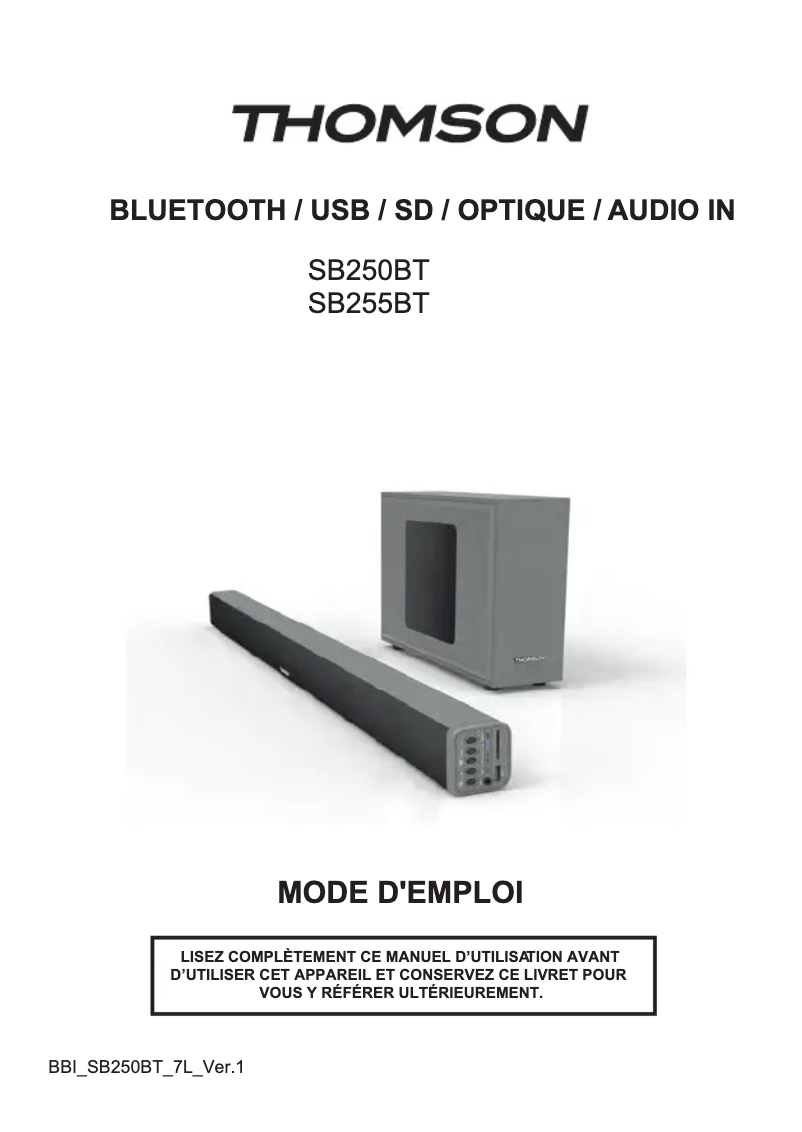 First page image of the manual for SB250BT