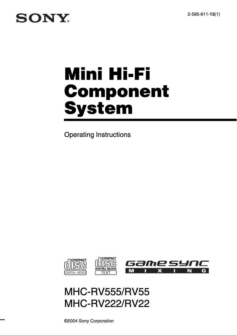 Page n°1 - Manuel utilisateur Sony MHC-RV55