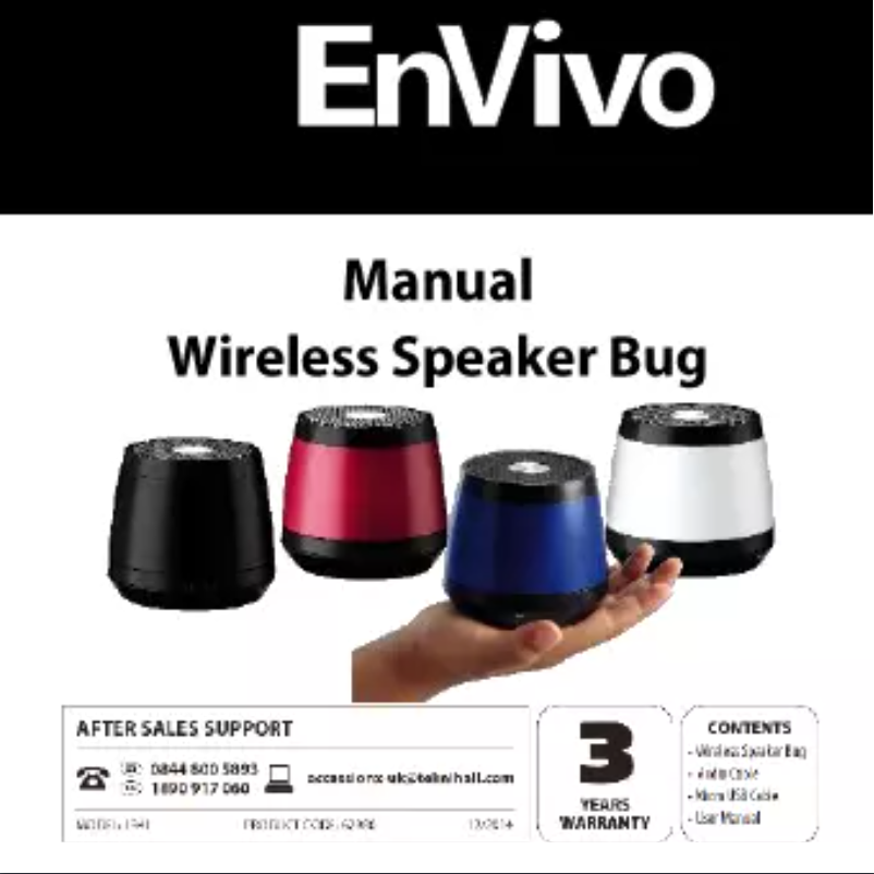 Page 1 de la notice Manuel utilisateur Envivo Wireless Speaker Bug 1341