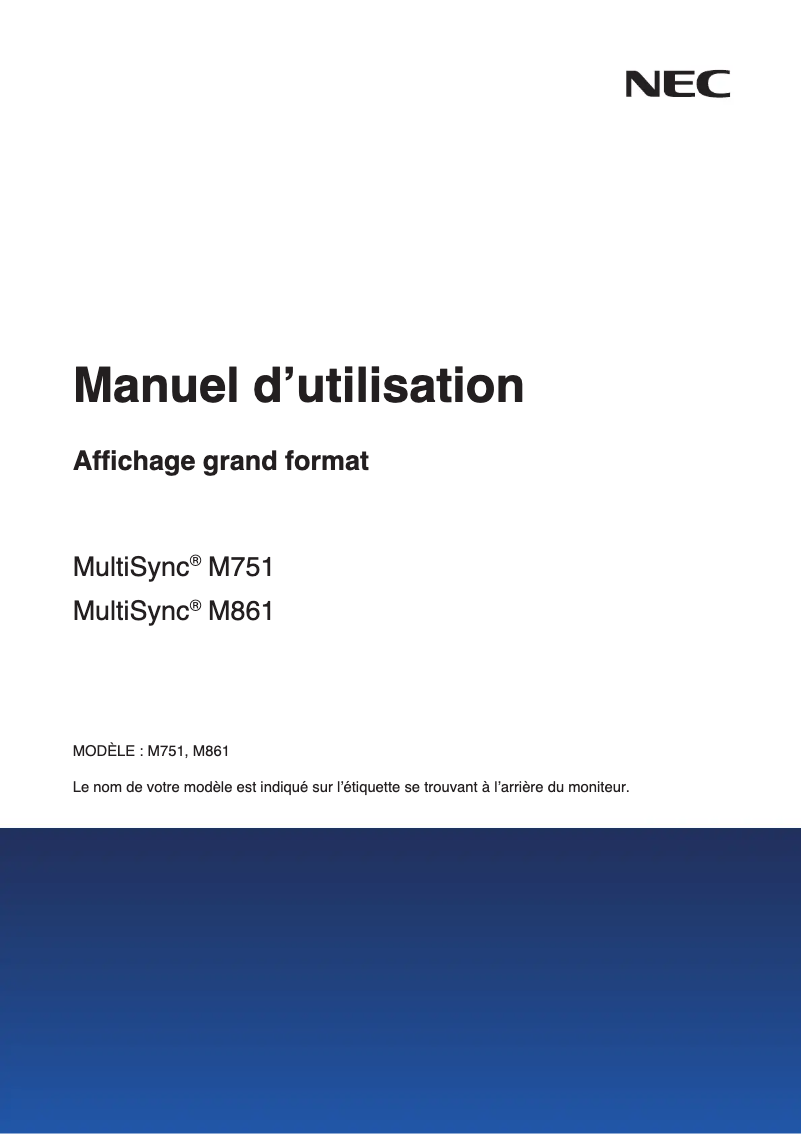 Page 1 de la notice Manuel utilisateur NEC MultiSync M861