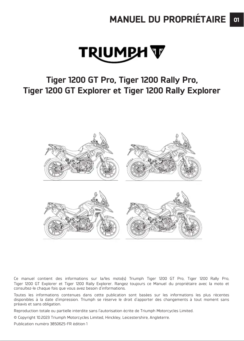 Page 1 de la notice Manuel utilisateur Triumph Tiger 1200 Rally Pro (2025)