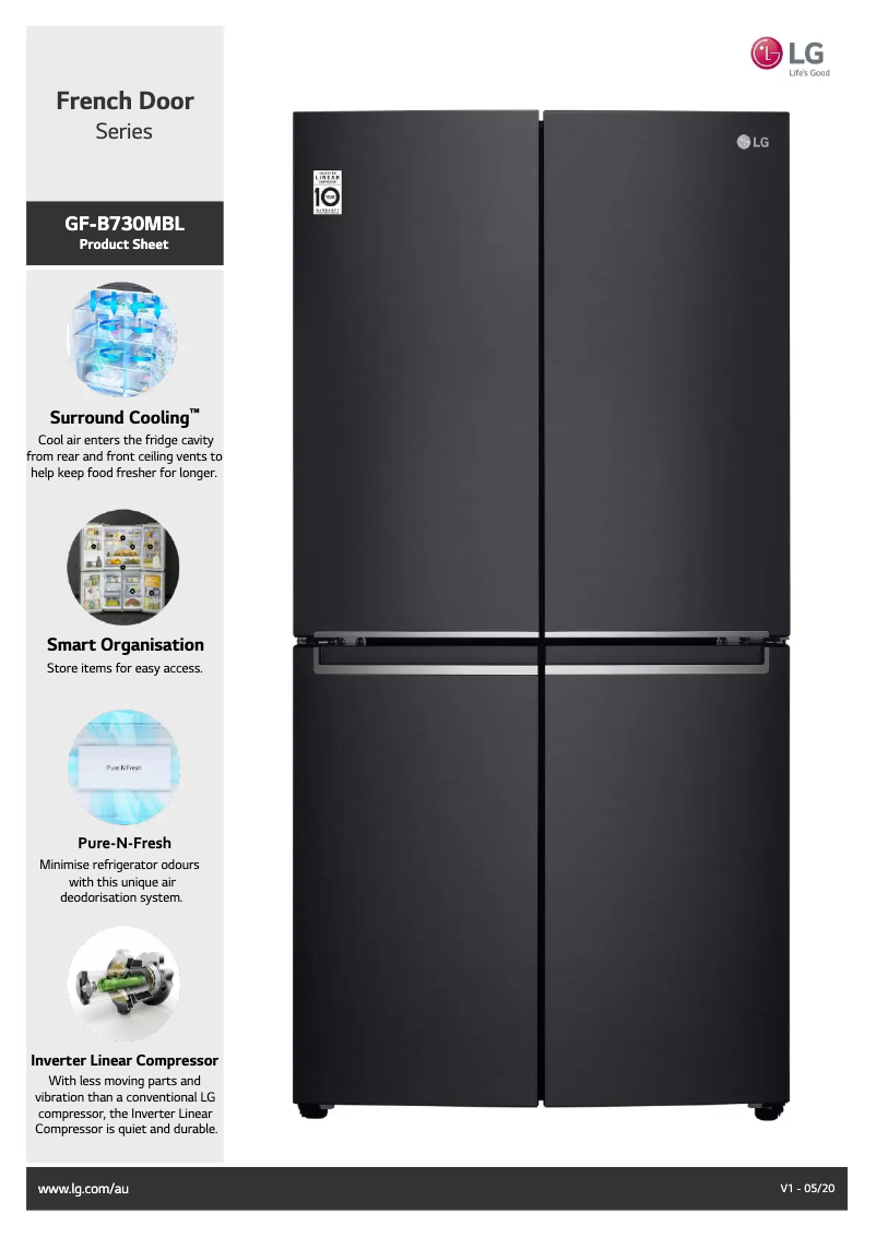 Page 1 de la notice Fiche technique LG GF-B730MBL