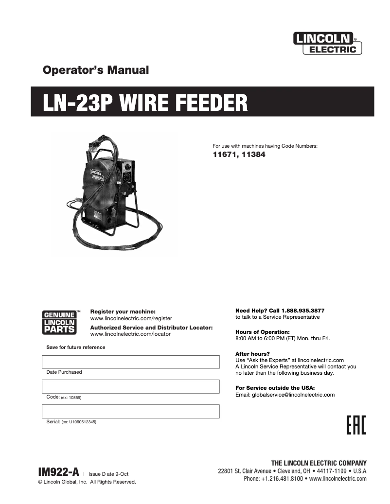 Página 1 del manual Manual de usuario Lincoln Electric LN-23P