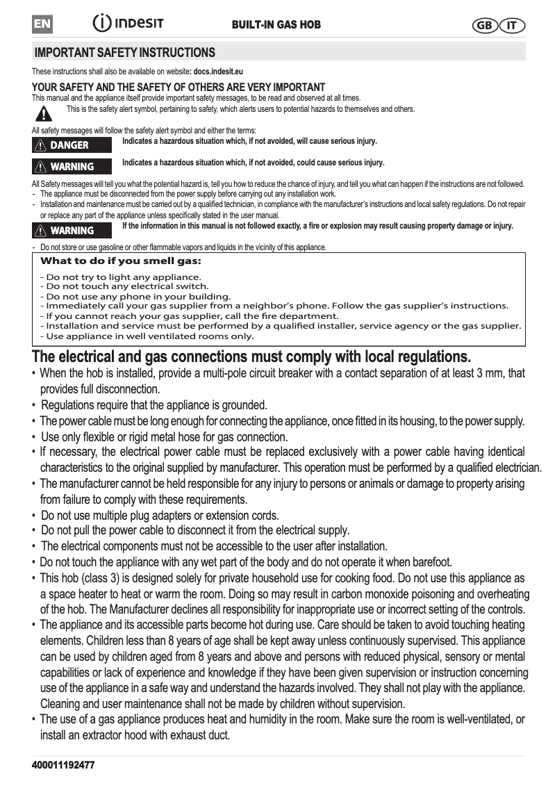 Page n°1 - Manuel utilisateur Indesit BB 752 /I (OW)