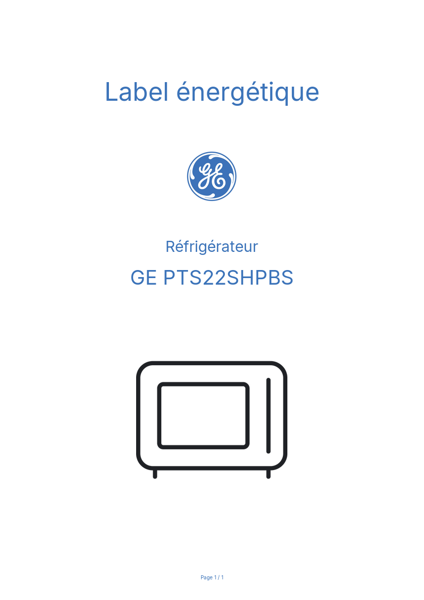 Page n°1 - Label énergétique GE PTS22SHPBS