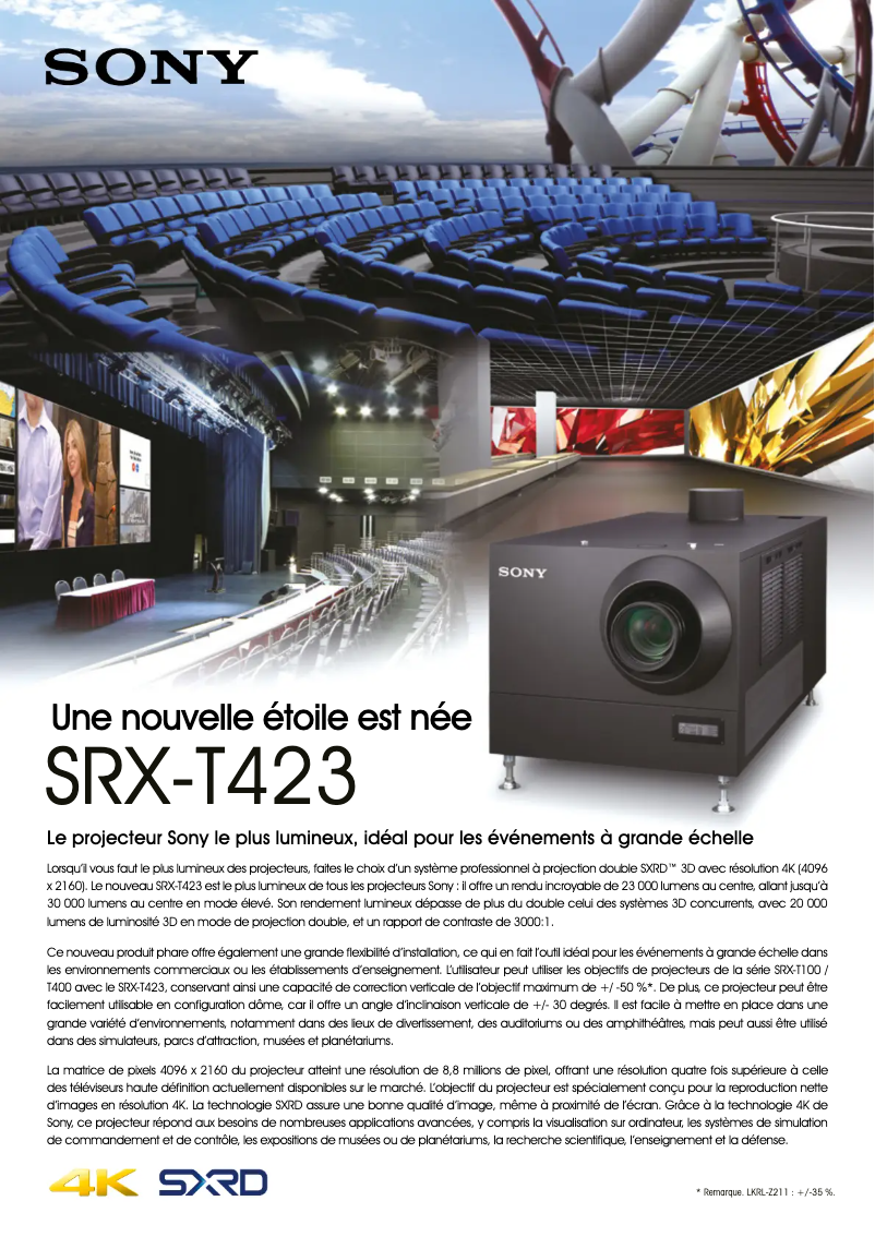 Page 1 de la notice Brochure Sony SRX-T423