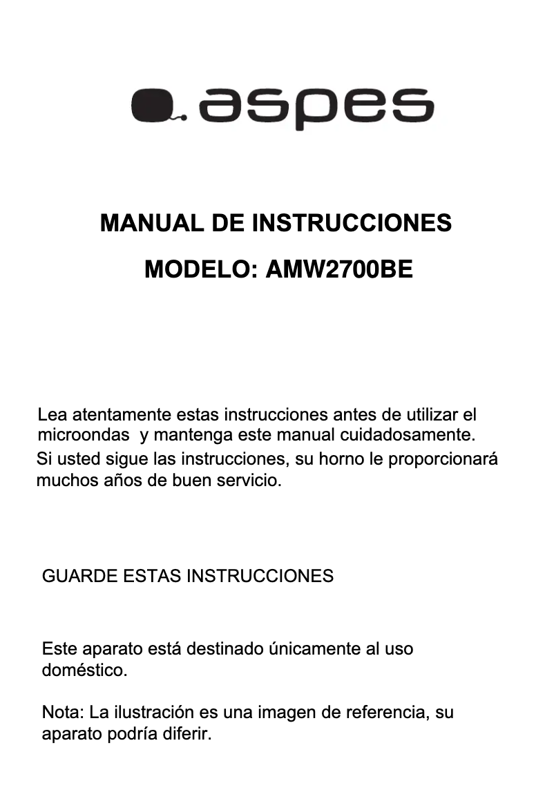 Page 1 de la notice Manuel utilisateur Aspes AMW2700BE