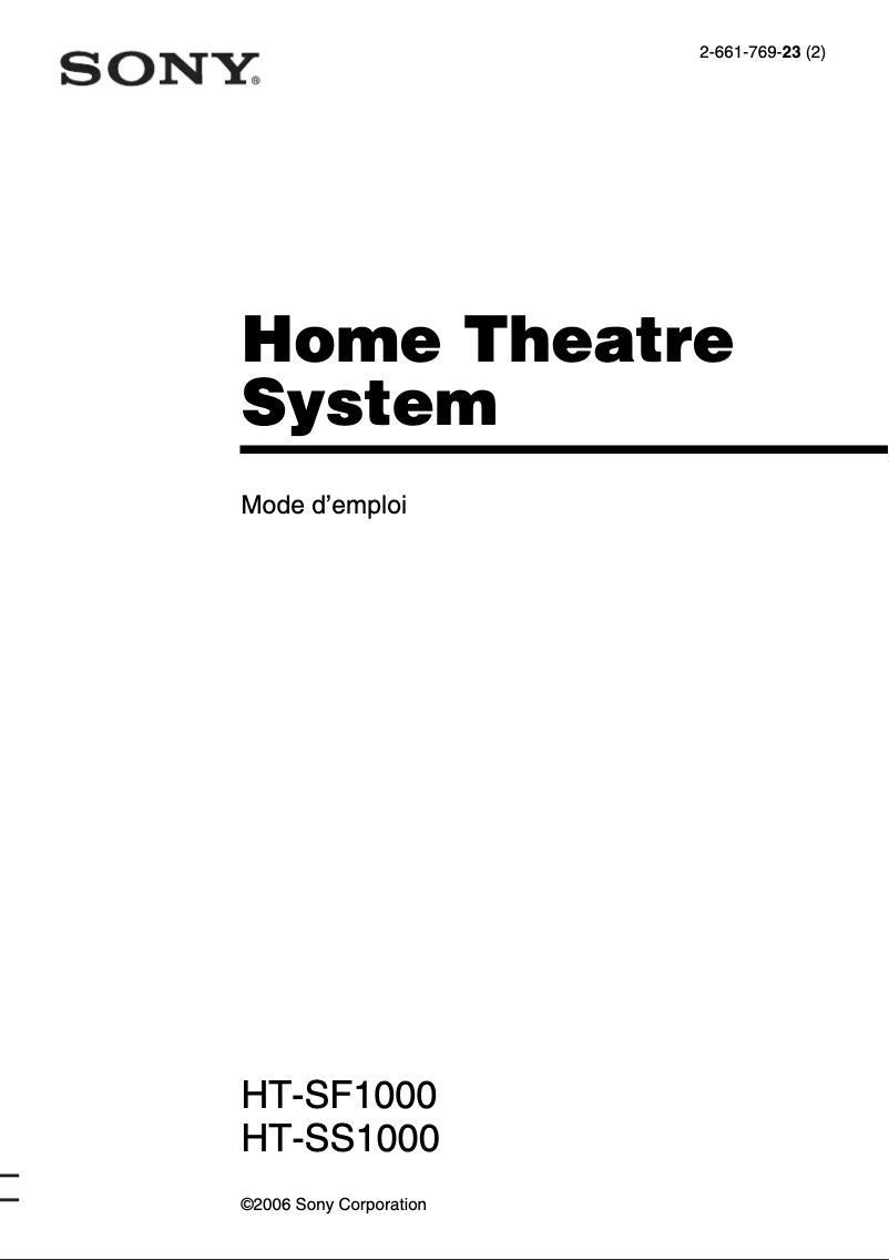 Image de la première page du manuel de l'appareil HT-SS1000