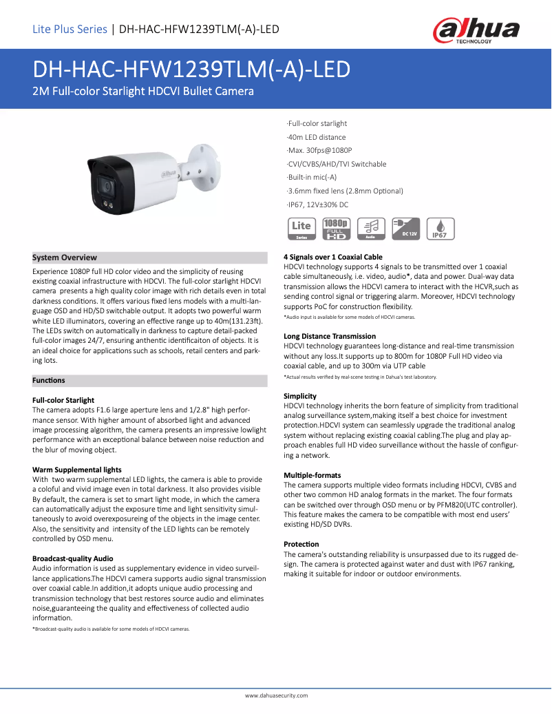 Image de la première page du manuel de l'appareil HAC-HFW1239TLM-A-LED