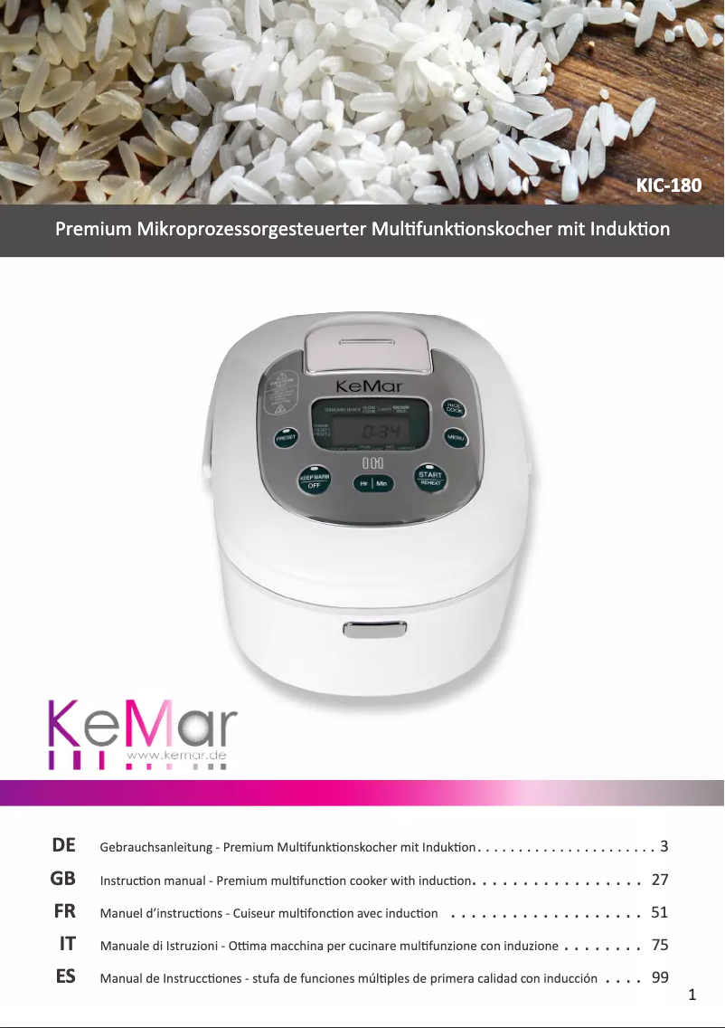 Page n°1 - Manuel utilisateur KeMar KIC-180