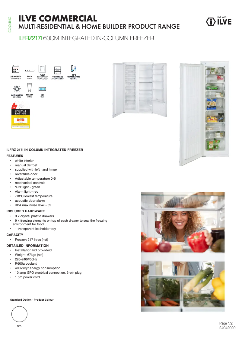 Page n°1 - Fiche technique Ilve ILFRZ217I