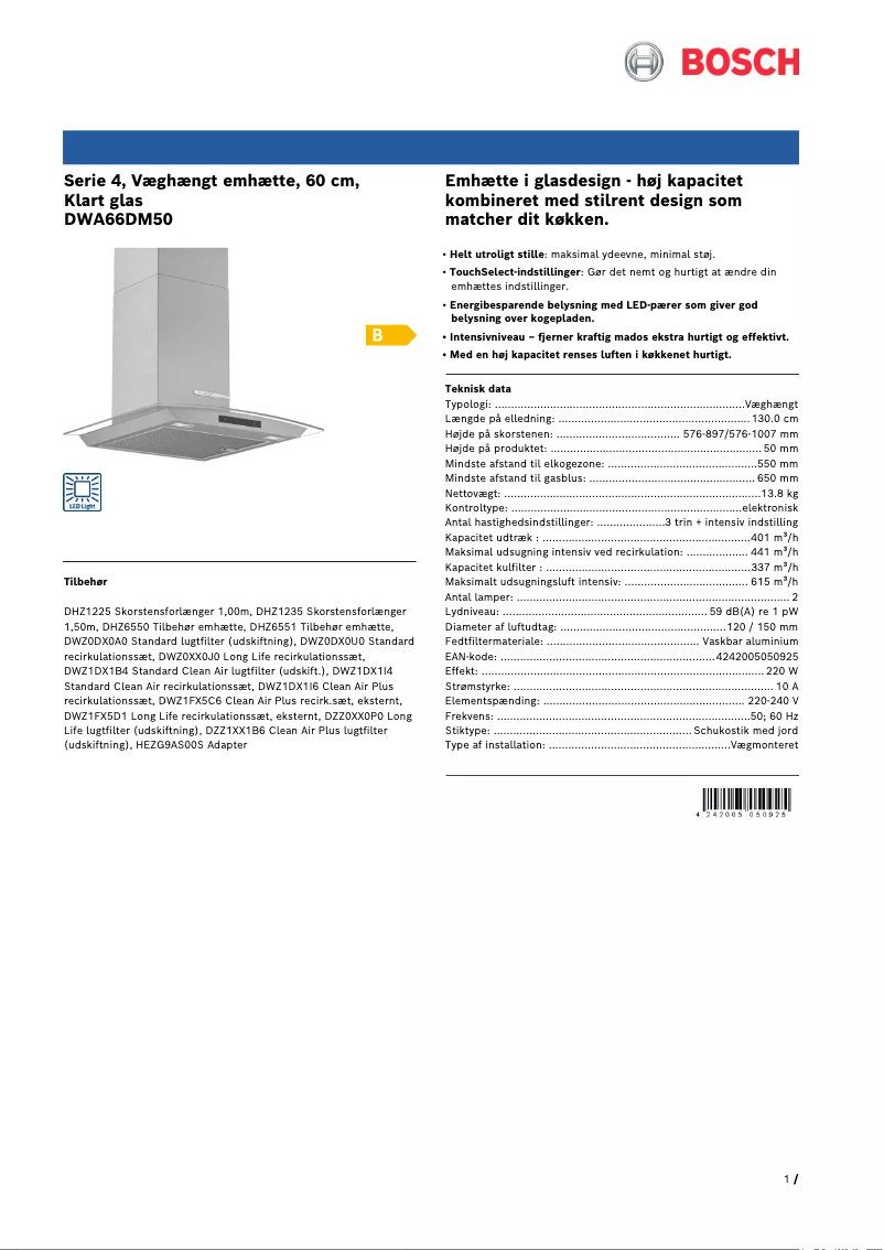 Page 1 de la notice Brochure Bosch DWA66DM50
