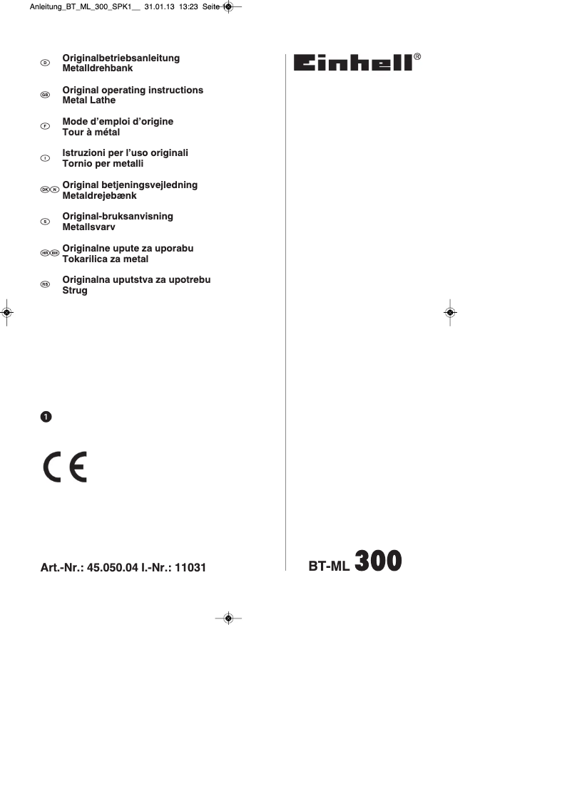 Page 1 de la notice Mode d'emploi Einhell BT-ML 300