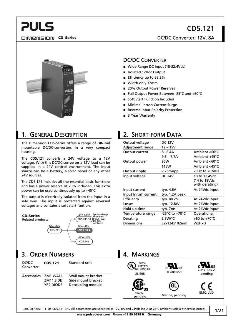 Page n°1 - Manuel utilisateur Puls Dimension CD5.121