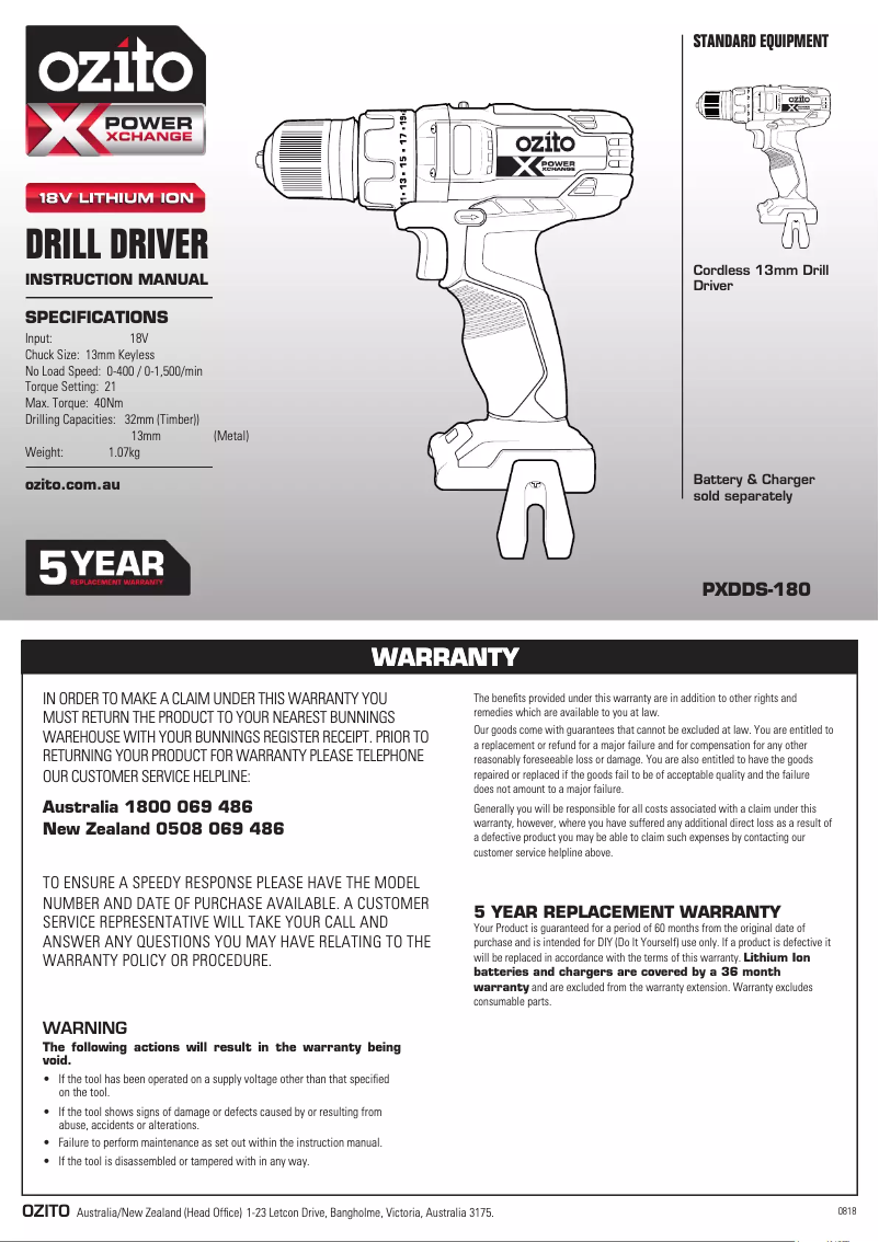 Page 1 de la notice Manuel utilisateur Ozito PXDDK-300A
