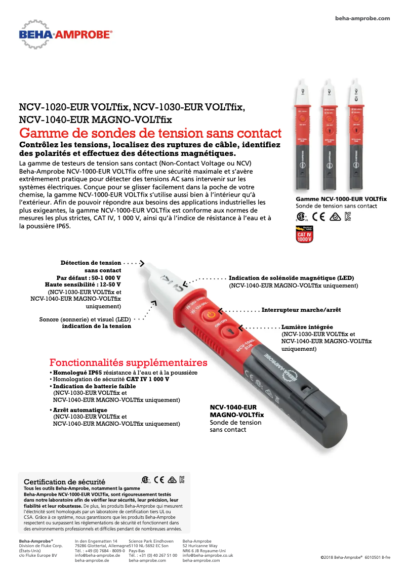 Page n°1 - Fiche technique Beha-Amprobe NCV-1020-EUR