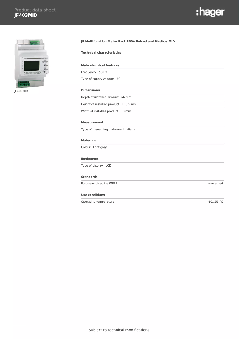 Image de la première page du manuel de l'appareil JF403MID