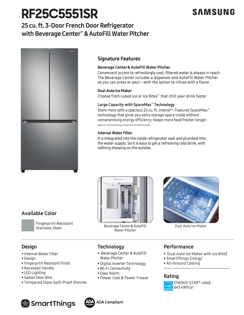 Page 1 de la notice Fiche technique Samsung RF25C5551SR