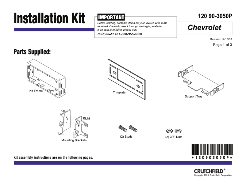 Page n°1 - Manuel utilisateur Metra 92-3050P