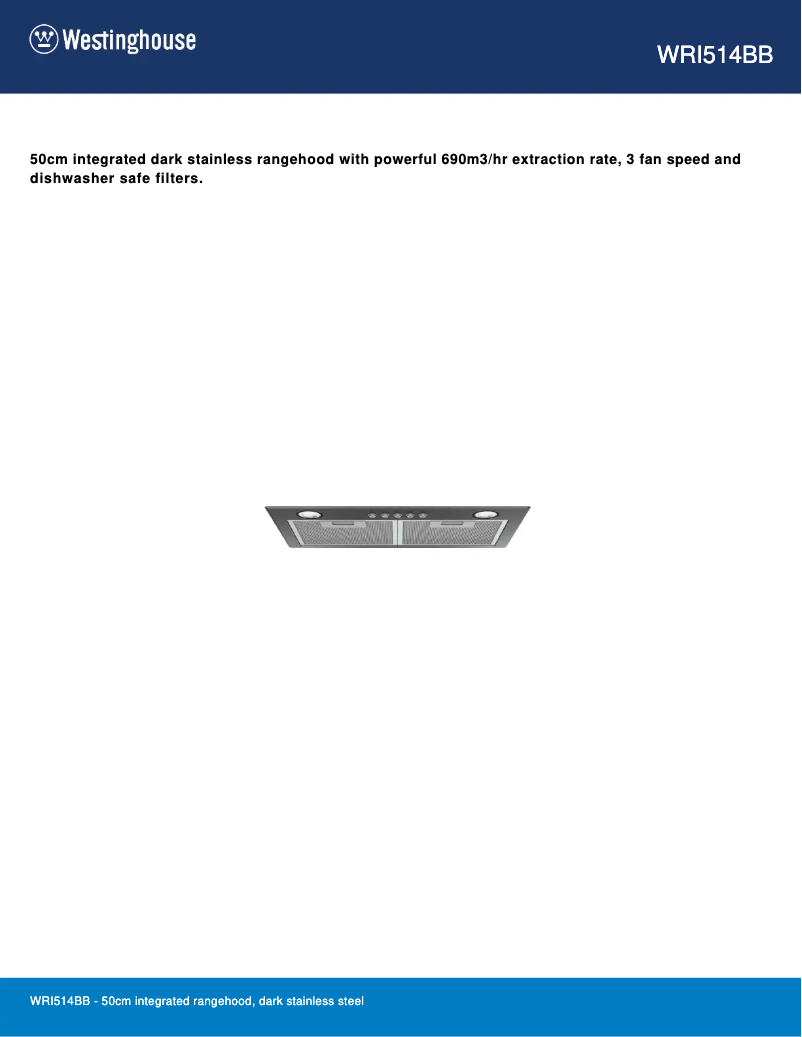 Page 1 de la notice Fiche technique Westinghouse WRI514BB