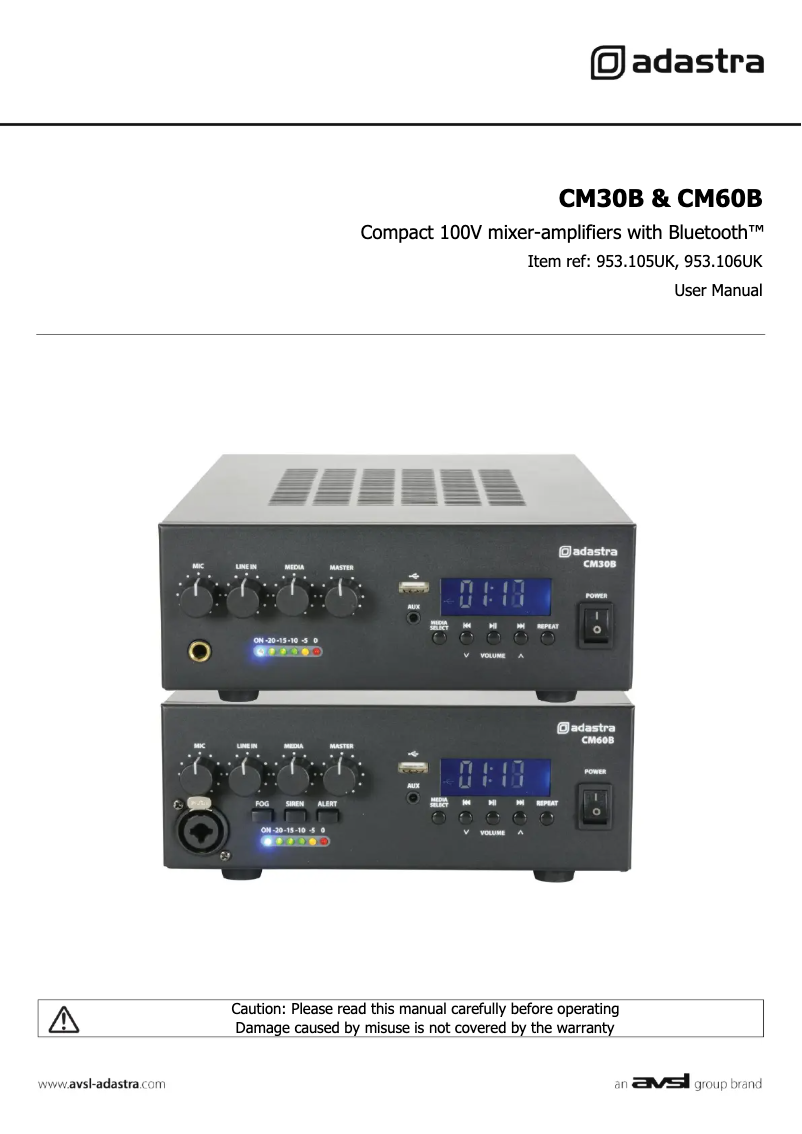 Page 1 de la notice Manuel utilisateur Adastra CM30B