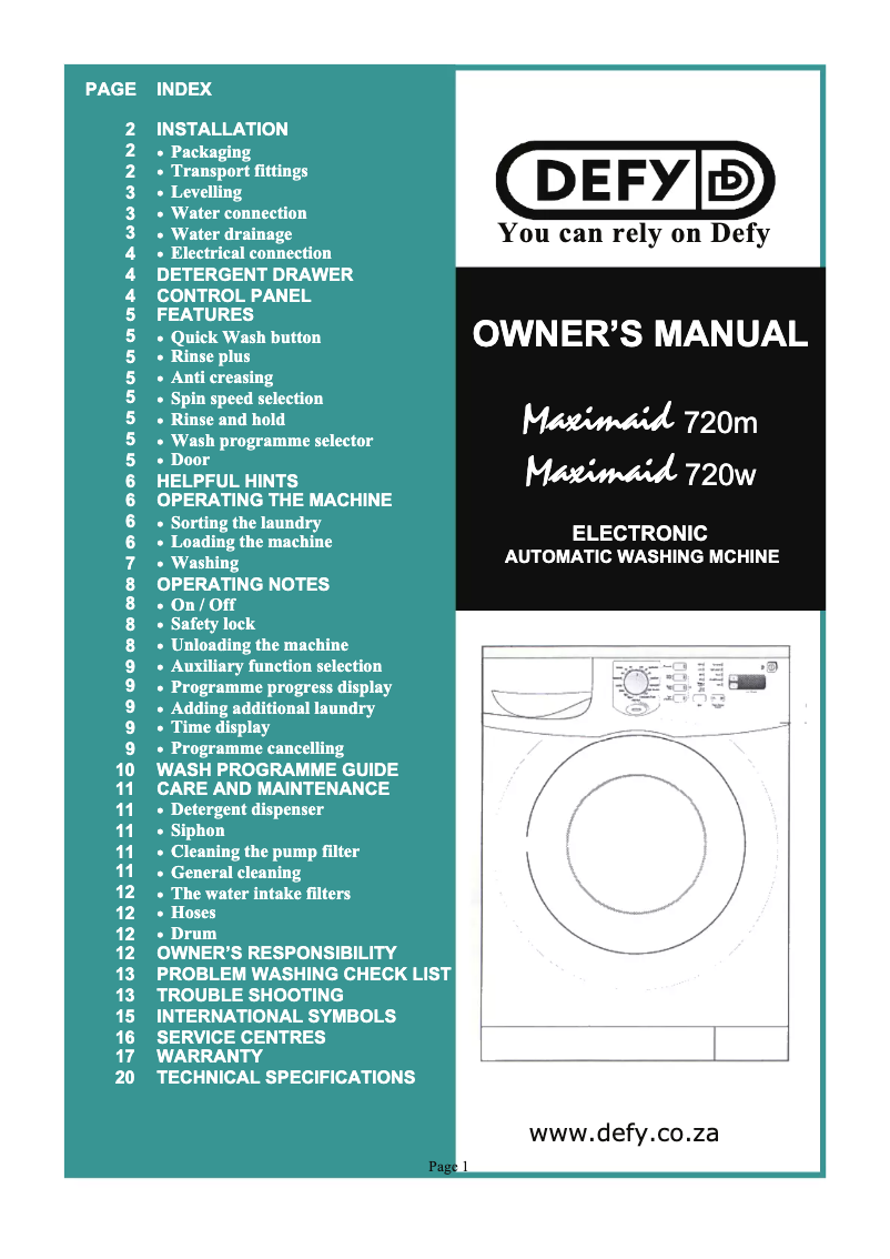Page n°1 - Manuel utilisateur Defy Maximaid 720m