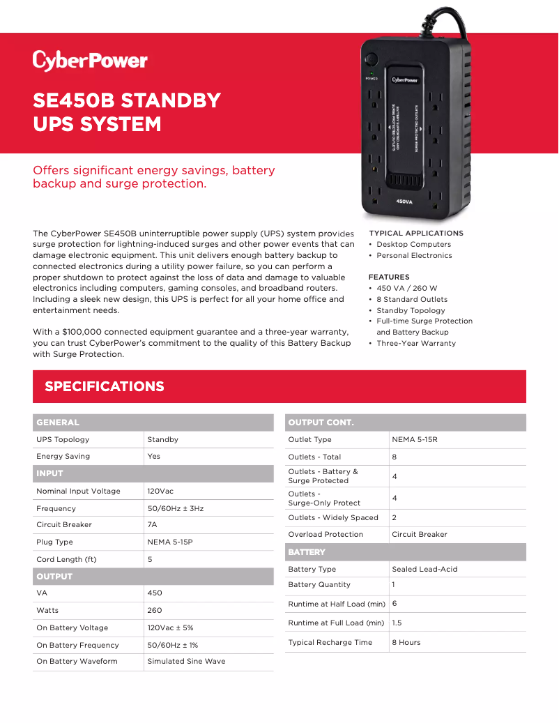 Page n°1 - Fiche technique CyberPower SE450B