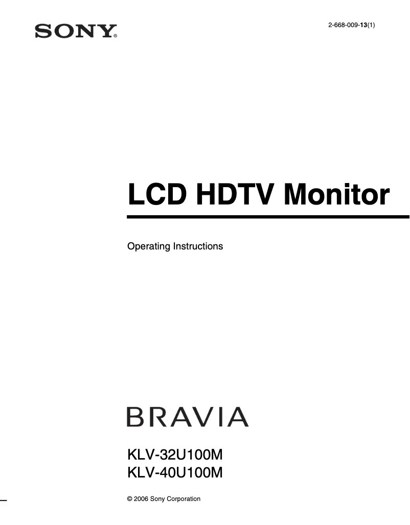 Page 1 de la notice Manuel utilisateur Sony Wega KLV-40U100M