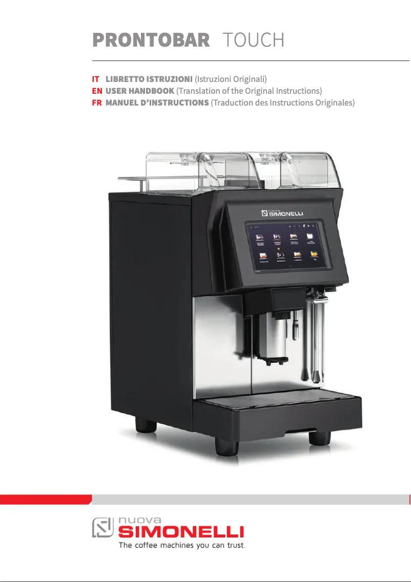 Page 1 de la notice Manuel utilisateur Nuova Simonelli Prontobar Touch