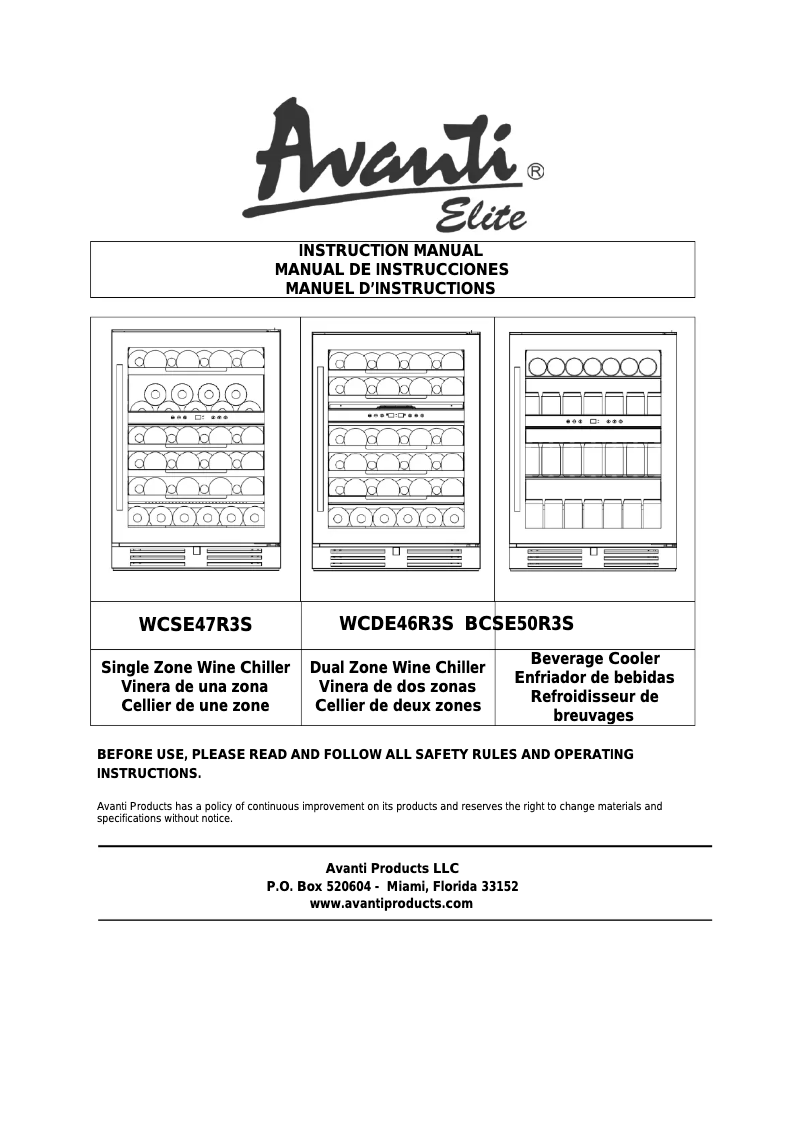 Page 1 de la notice Manuel utilisateur Avanti WCDE46R3S