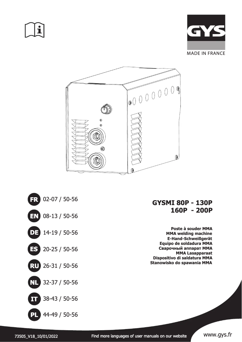 Page 1 de la notice Manuel utilisateur GYS GYSMI 160P