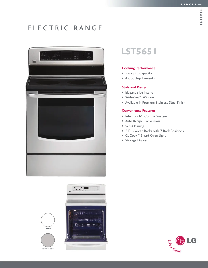 Page 1 de la notice Fiche technique LG LST5651SS