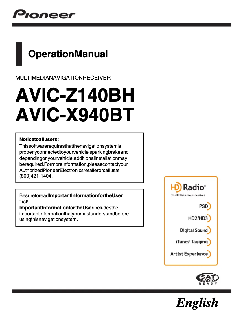 Image de la première page du manuel de l'appareil AVIC-X940BT
