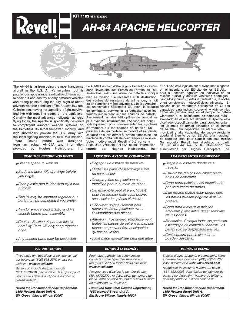 Page n°1 - Manuel utilisateur Revell Apache Helicopter