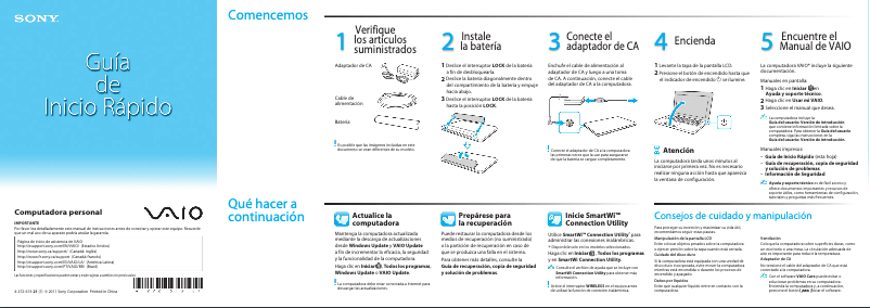 Page n°1 - Guide d'installation Sony Vaio VPCYB13KX