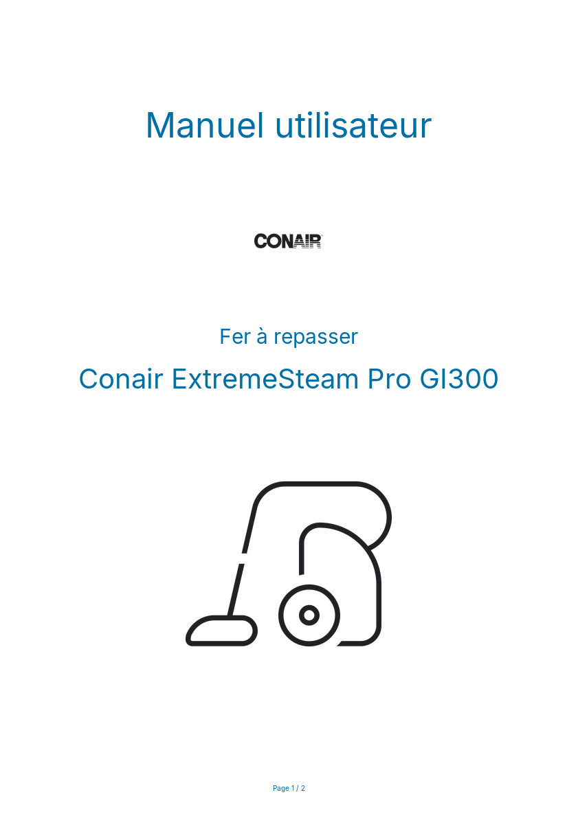 Image de la première page du manuel de l'appareil ExtremeSteam Pro GI300
