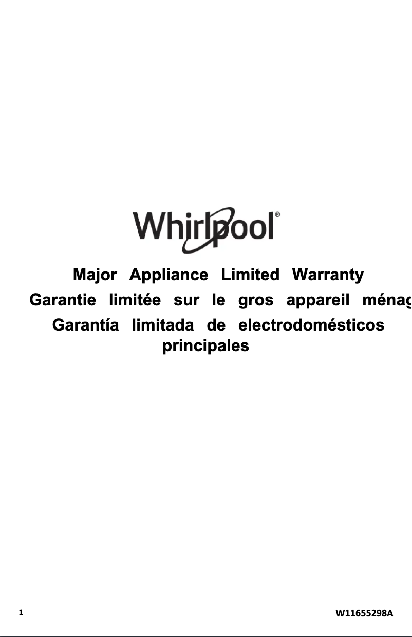 Página 1 del manual Información de garantía Whirlpool YWMMF7330RZ